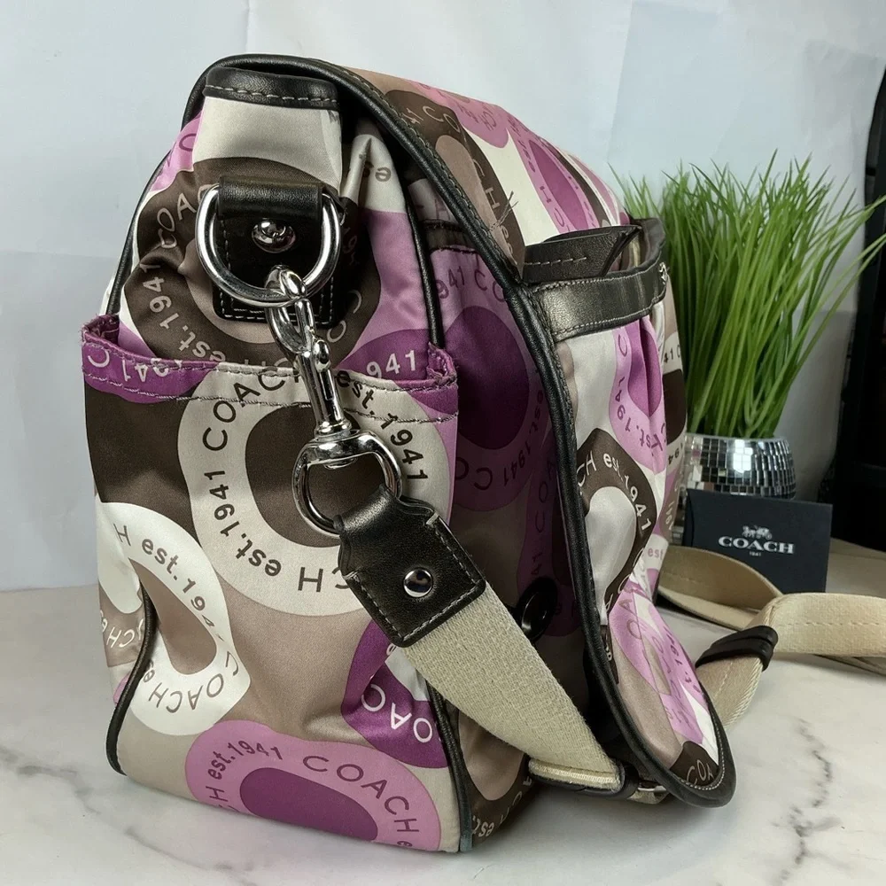 Coach Y2K Signature Pink Brown Snap Head Messenger Diaper Shoulder‎ Bag Laptop